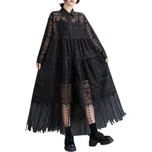 Women's Casual Cotton Polyester Oversized Maxi Dress with Lapel Neck